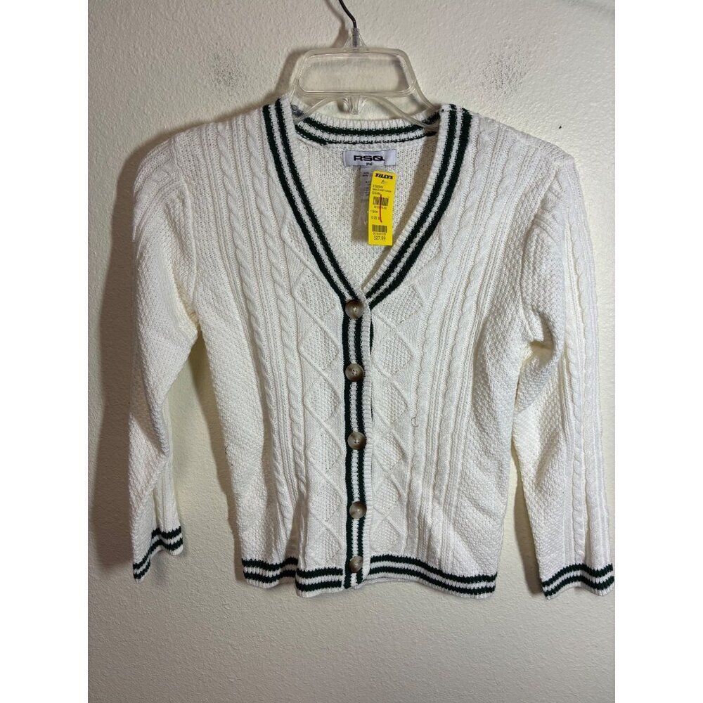 NWT RSQ Cardigan Sweater Button Up Retro Y2K Knit V-Neck White Size Small Girls